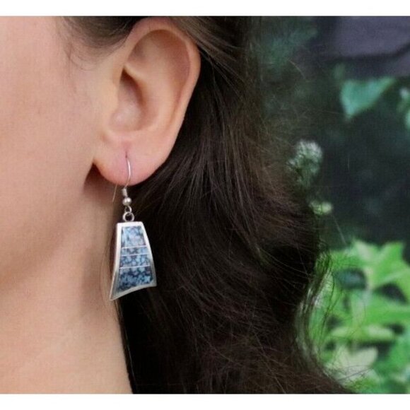 Sterling Silver Turquoise Earrings Dangle Drop - Picture 2 of 8